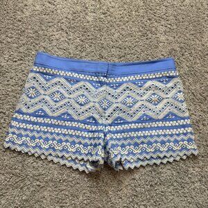 Tory Burch Veronique Embroidered Shorts Boho Blue White Womens Size 6